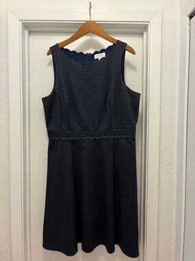 Elle Navy Sleeveless Scalloped Waist A-Line Dress